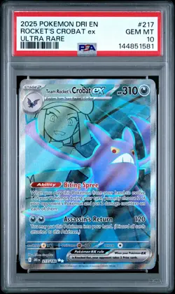 2025 POKEMON DRI EN-DESTINED RIVALS ULTRA RARE TEAM ROCKET'S CROBAT EX PSA 10 - Image 1