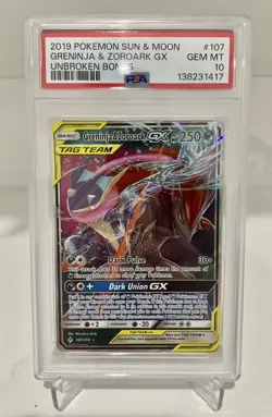 Pokemon Greninja & Zoroark GX 2019 Unbroken Bonds 107/214 PSA 10 - Image 1