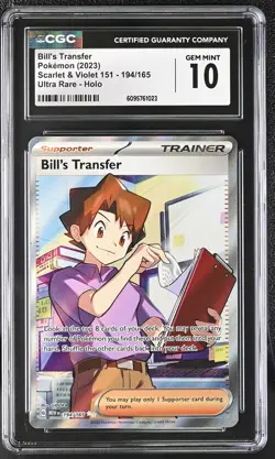 2023 Scarlet & Violet 151 Pokemon Bill's Transfer CGC 10 194/165 - Image 1