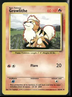 Pokemon TCG Growlithe 28/102 4th Print UK base Set 1999-2000 - Image 1