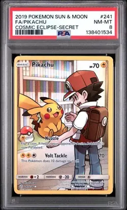 2019 POKEMON SUN & MOON COSMIC ECLIPSE SECRET #241 FULL ART/PIKACHU PSA 8 - Image 1