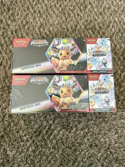 LOT OF 2 Pokemon Prismatic Evolutions Surprise Box+Booster Bundle Sams Club Set - Image 1