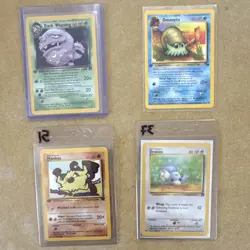 Pokemon TCG Team Rocket & Fossil Lot Dark Weezing, Omanyte, Mankey, Dratini (4) - Image 1
