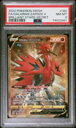 Fa/Galarian Zapdos V Pokemon Sword & Shield Brilliant Stars 182 NM PSA 8 - Image 1