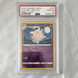 Pokemon TCG Clefable Rebel Clash 075/192 Holo Rare Reverse Holo PSA 10 - Image 1