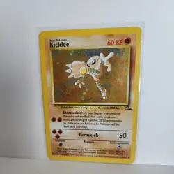 Pokemon German Hitmonlee Kicklee Fossil Holo Card 7/62 TCG Small Crease - Image 1
