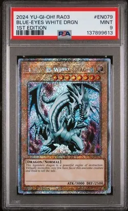 2024 Yu-Gi-Oh! Blue-Eyes White Dragon RA03-EN079 Platinum Secret Rare PSA 9 - Image 1
