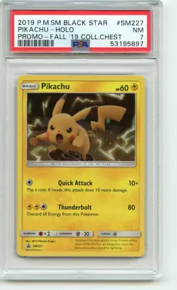 2019 SM Black Star Promo Pikachu SM227 Sun and Moon NM PSA 7 Pokemon Card - Image 1