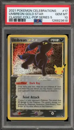 Pokemon Umbreon Gold Star Celebrations Classic Coll POP Series 5 Holo #17 PSA 10 - Image 1