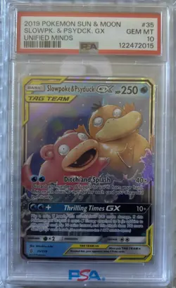 Pokemon TCG Slowpoke Psyduck GX Tag Team PSA 10 - Image 1