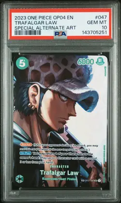 2023 ONE PIECE OP04-KINGDOMS OF INTRIGUE #047 TRAFALGAR LAW PSA 10 - Image 1