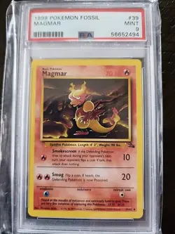 Pokemon TCG Magmar Fossil 39/62 Regular Unlimited Uncommon PSA 9 - Image 1