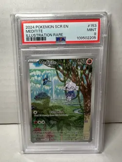 Pokemon TCG Meditite Illustration Rare 153/142 Stellar Crown PSA 9 Mint - Image 1