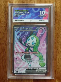 Meloetta EX Secret Rare 159/086 - Pokemon SV10.5 Black Bolt ACE 10 GEM MINT - Image 1