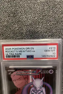 2025 POKEMON DRI EN-DESTINED RIVALS ULTRA RARE TEAM ROCKET'S MEWTWO EX PSA 10 - Image 2