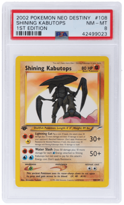 2002 Pokemon Neo Destiny Shining Kabutops 1st Edition #108 PSA 8 - Image 1