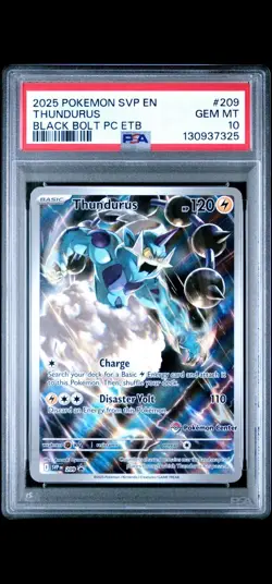2025 POKEMON SVP EN THUNDURUS BLACK BOLT PC ETB #209 PSA 10 POKEMON CENTER STAMP - Image 1