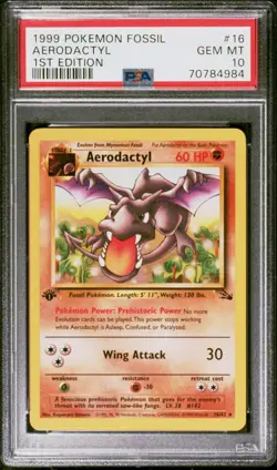 Aerodactyl 1st Edition 16/62 PSA 10 GEM MINT Pokemon Fossil 1st-Ed Non-Holo - Image 1