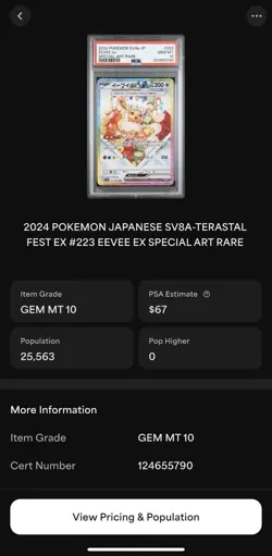2024 POKEMON JPN SV8A-TERASTAL FEST EX SPECIAL ART RARE #224 EEVEE EX PSA 10 - Image 3