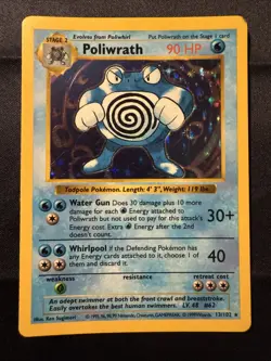 Pokemon Poliwrath 13/102 Base Set Shadowless Holo Rare 1999 WOTC LP - Image 1