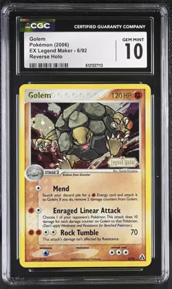 CGC 10 Golem 2006 EX Legend Maker 6/92 Reverse Holo STAMPED Pokemon Card - Image 1