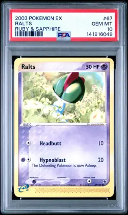 2003 POKEMON EX RUBY & SAPPHIRE #67 RALTS PSA 10 - Image 1