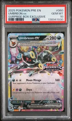 2025 Pokemon Prismatic Evolutions UMBREON ex Surprise Box Stamped #060 PSA 10 - Image 1