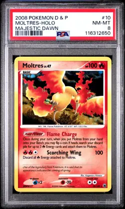 2008 Pokemon Diamond & Pearl Majestic Dawn Moltres Holo Majestic Dawn PSA 8 #10 - Image 1