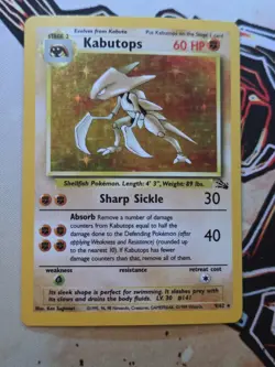 Pokemon TCG Kabutops Holo Rare Unlimited Card 9/62 Fossil LP - Image 1