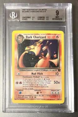 2000 Pokemon Team Rocket Unlimited Dark Charizard Holo R #4 BGS 9 Mint 4/82 Rare - Image 1