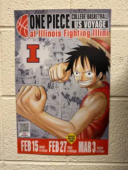 One Piece Monkey D. Luffy US Voyage College Basketball Promo Card+Poster/ U of I - Image 2