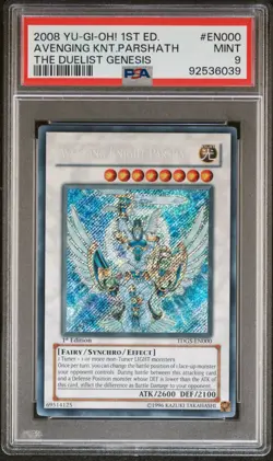 2008 YUGIOH Avenging Knight Parshath TDGS-EN000 1st Edition Secret Rare PSA 9 - Image 1