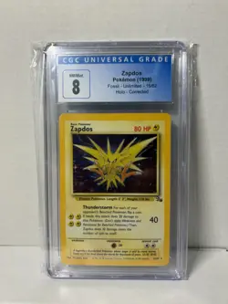 Zapdos Pokemon 1999 Fossil- Unlimited 15/62 Holo Corrected CGC 8 Trading Card - Image 1