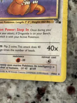 Vintage Pokemon TCG 1999 Dragonite Fossil 1st Edition 19/62 Non Holo Card - Image 3