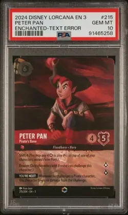 DISNEY LORCANA Peter Pan - Pirate's Bane Enchanted Text Error GEM MINT PSA 10 - Image 1