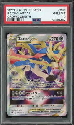 2023 PSA 10 Pokemon SWSH Crown Zenith Zacian Vstar 096/159 Card Gem Mint - Image 1