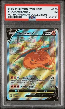 2022 POKEMON SWSH ULTRA-PREMIUM COLLECTION PROMO #260 FULL ART/CHARIZARD V PSA 7 - Image 1