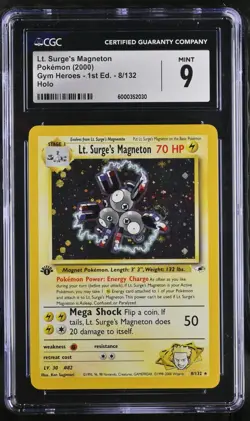 2000 Lt. Surge's Magneton #8/132 Holo (1st Edition) (SWIRL) CGC 9 Pokemon Gym - Image 1