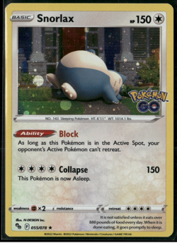 SNORLAX 055/078 Pokemon GO Cosmos Holo Rare Promo Pokemon TCG NM/M-HOLO BLEED** - Image 1