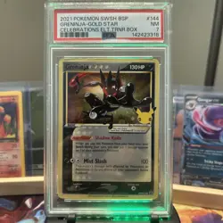 Pokemon TCG 2021 Greninja Gold Star SWSH144 Celebrations Card PSA 7 - Image 1