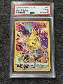 Pokemon Pikachu TCG Crown Zenith Holo Full Art Secret Rare Card PSA 10, 160/159 - Image 1