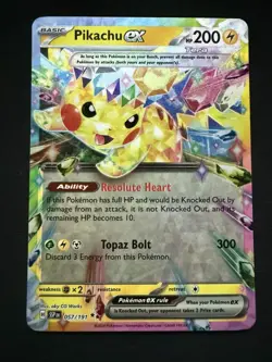Pikachu ex 057/191 Surging Sparks SV08 Pokemon Double Rare Holo Card NM - Image 1