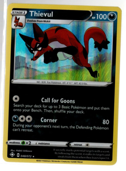 Thievul 048/072 Holographic Rare Shining Fates Pokemon TCG Near Mint - Image 1
