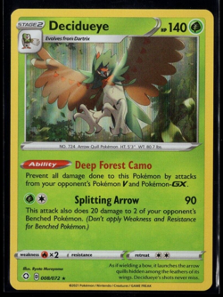 Decidueye 008/072 Holographic Rare Shining Fates Pokemon TCG Near Mint - Image 1