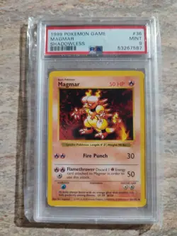 1999 Pokemon Base Set Magmar Shadowless #36 PSA 9 - Image 1
