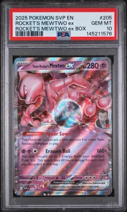 2025 POKEMON SVP EN-SV BLACK STAR PROMO #205 TEAM ROCKET'S MEWTWO EX PSA 10 - Image 1