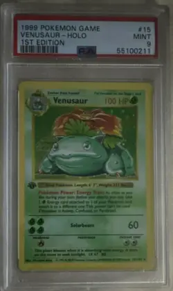 Pokemon Venusaur Base Set Shadowless 1st Edition Holo 015/102 PSA 9 1999 - Image 1