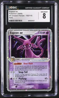 CGC 8 Espeon ex 2005 EX Unseen Forces 102/115 Holo SWIRL Pokemon Card - Image 1