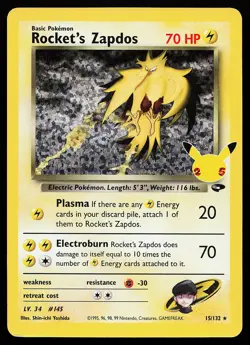 Rocket's Zapdos 15/132 Holo Celebrations Classic Collection Pokemon Card - Image 1