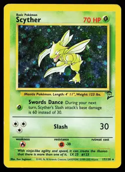 Scyther 17/130 Holo Rare Base Set 2 Pokemon Card - Image 1